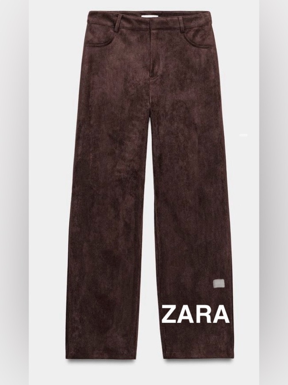 Zara Wide-Leg Chocolate Brown Faux Suede Trousers Pants - Size XL - EUC